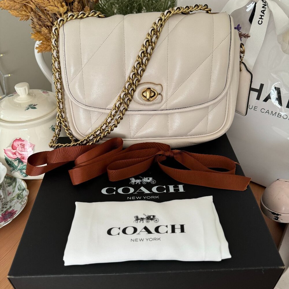 Coach Pillow Madison Shoulder Bag w/ Quilting (Gold/Chalk) - Good Used Condition